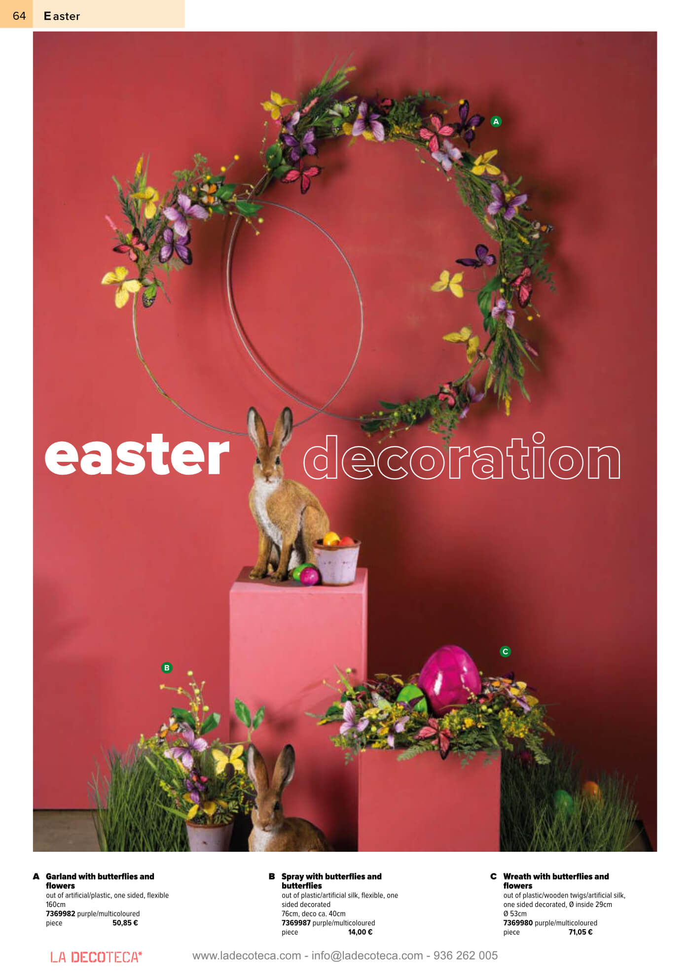 Idea de decoracion de escaparate para pasteleria con flores, huevos y conejos